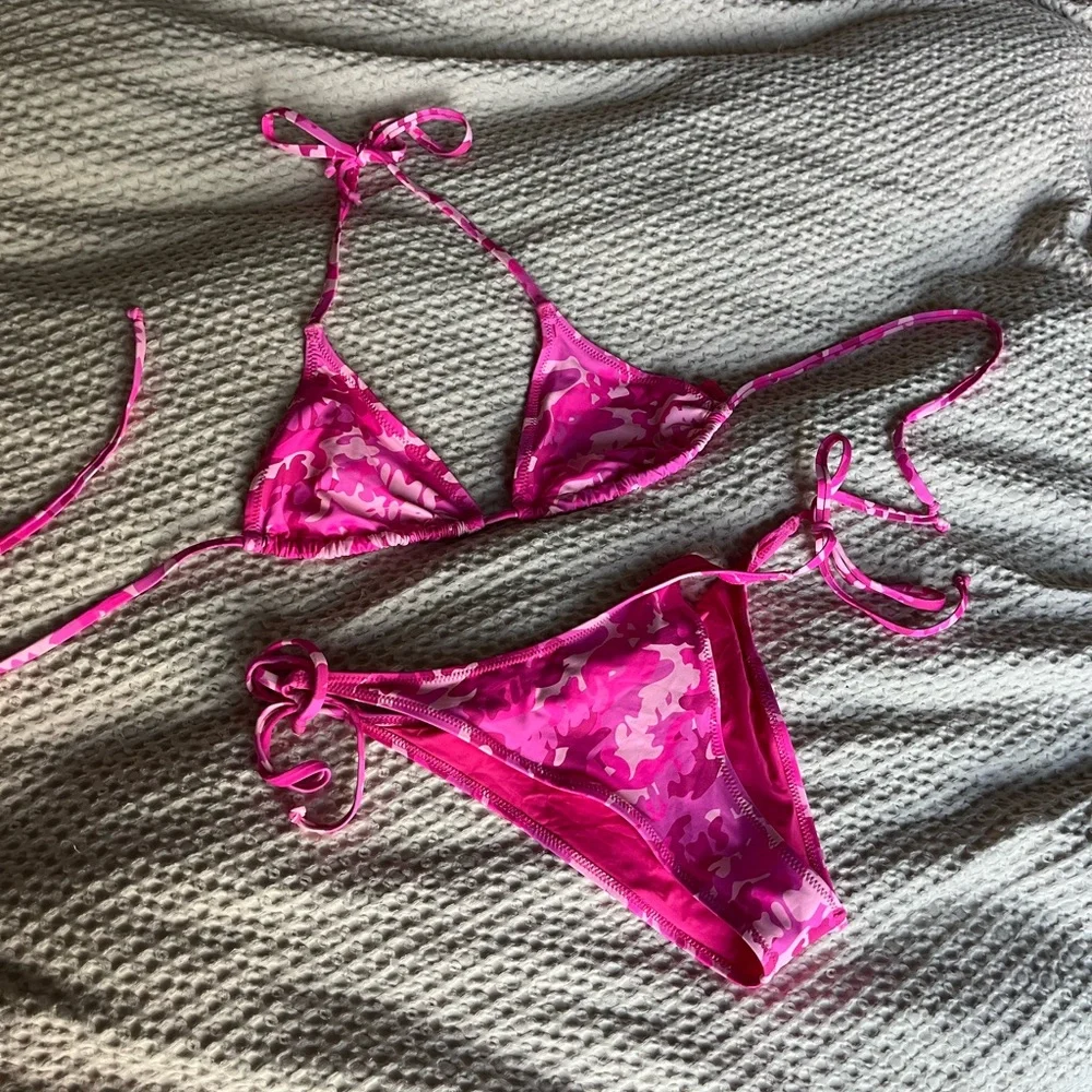 SKIMS Pink Camouflage Triangle Bikini Set